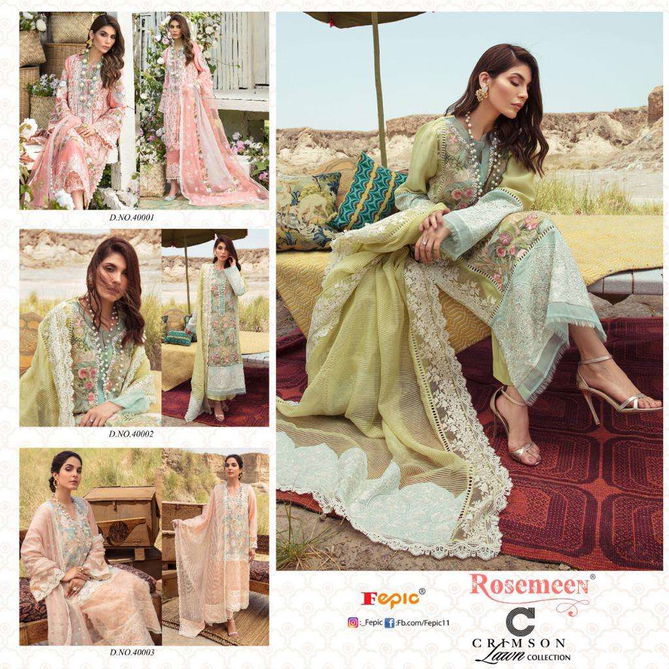 Fepic Rosemeen Crimson Latest Designer Pure Cotton With Embordered Pakistani Salwar Kameez Lawn Collection
